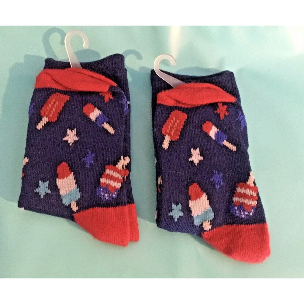 PATRIOTIC AMERICANA POPSICLE CREW SOCKS KID'S SIZE 5-10 NWT HOPE & WONDER 2 Pair